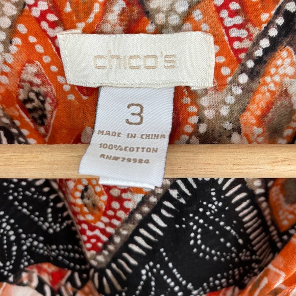 Chico's Cotton Button Front Shirt Orange Batik Print Size 3 or Women's XL 16 - Picture 4 of 5